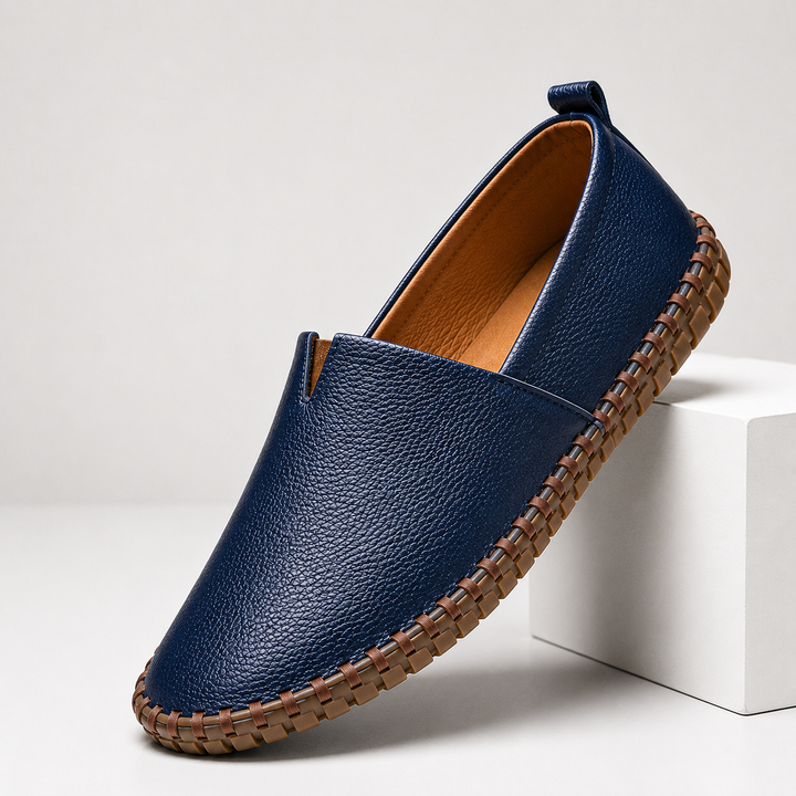 Blue Dawson men's stitched loafers, side view