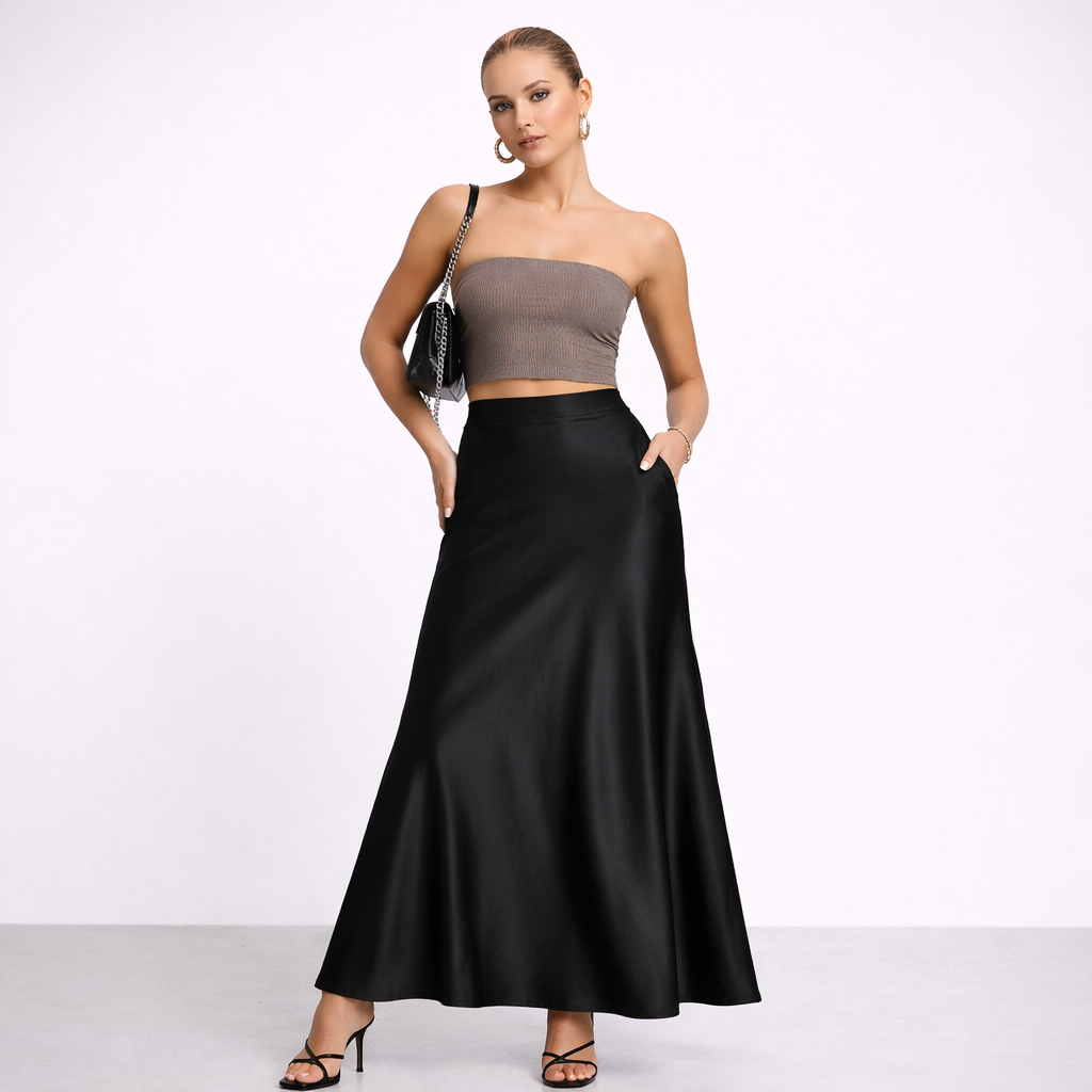 Celeste A-Line Satin Skirt
