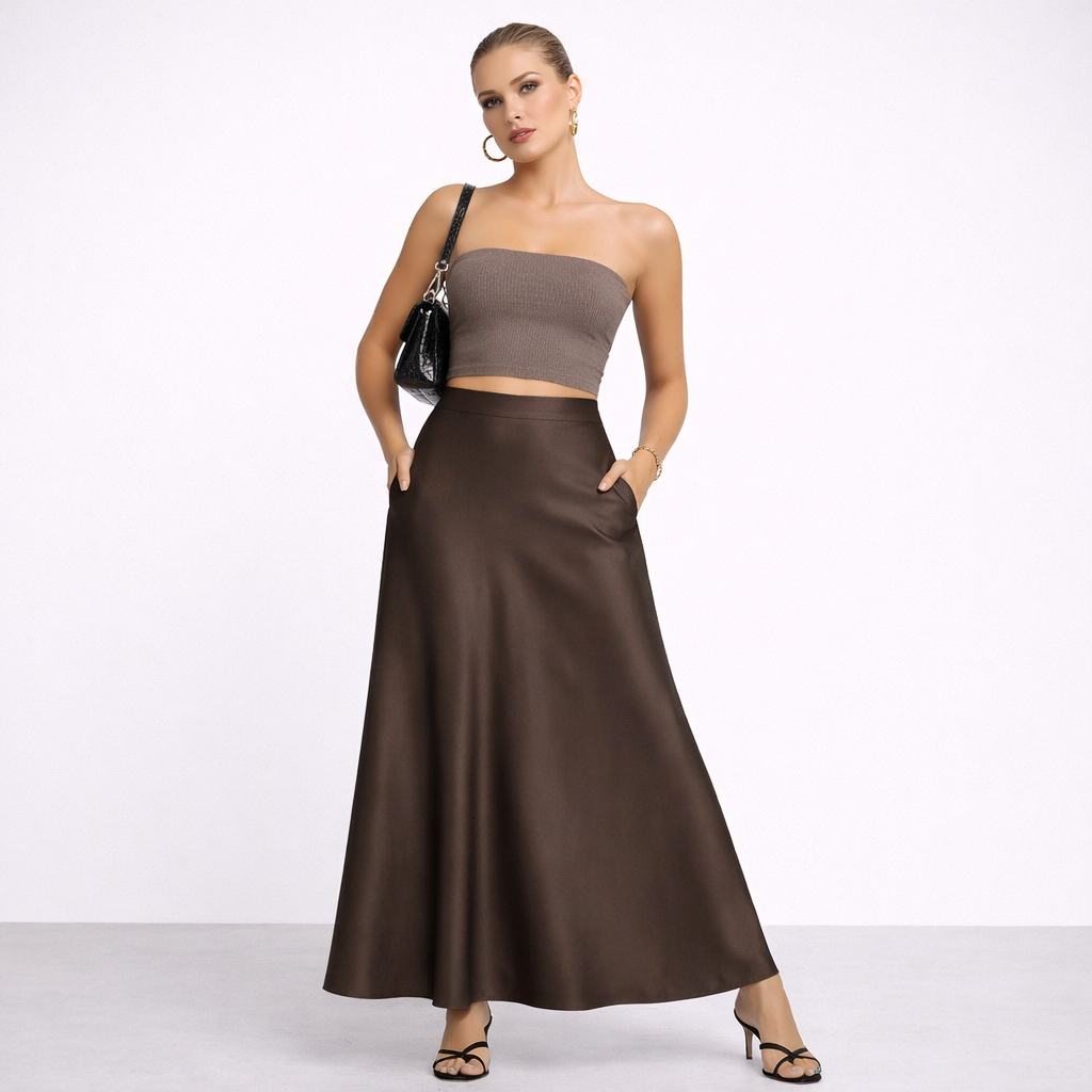 Celeste A-Line Satin Skirt