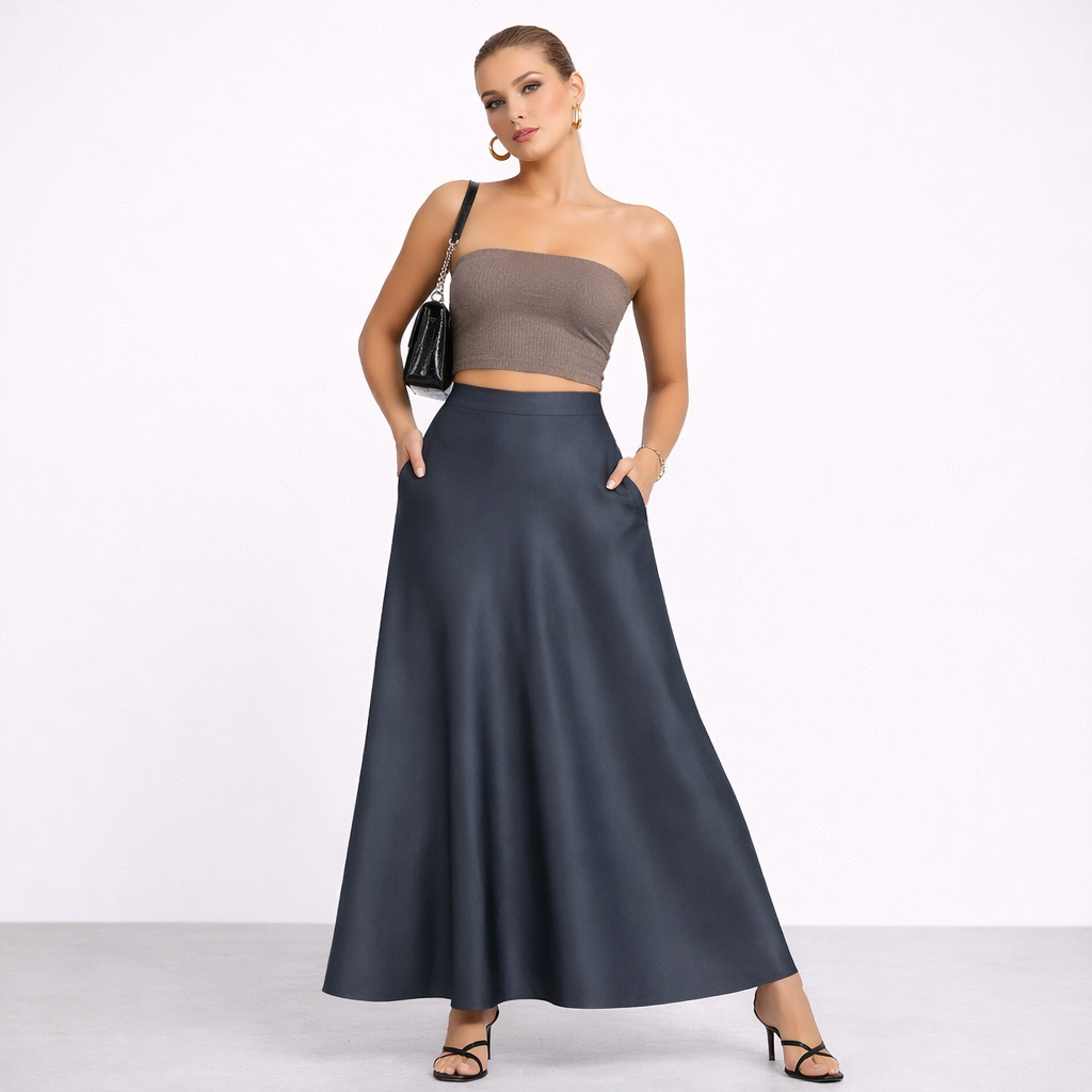 Celeste A-Line Satin Skirt