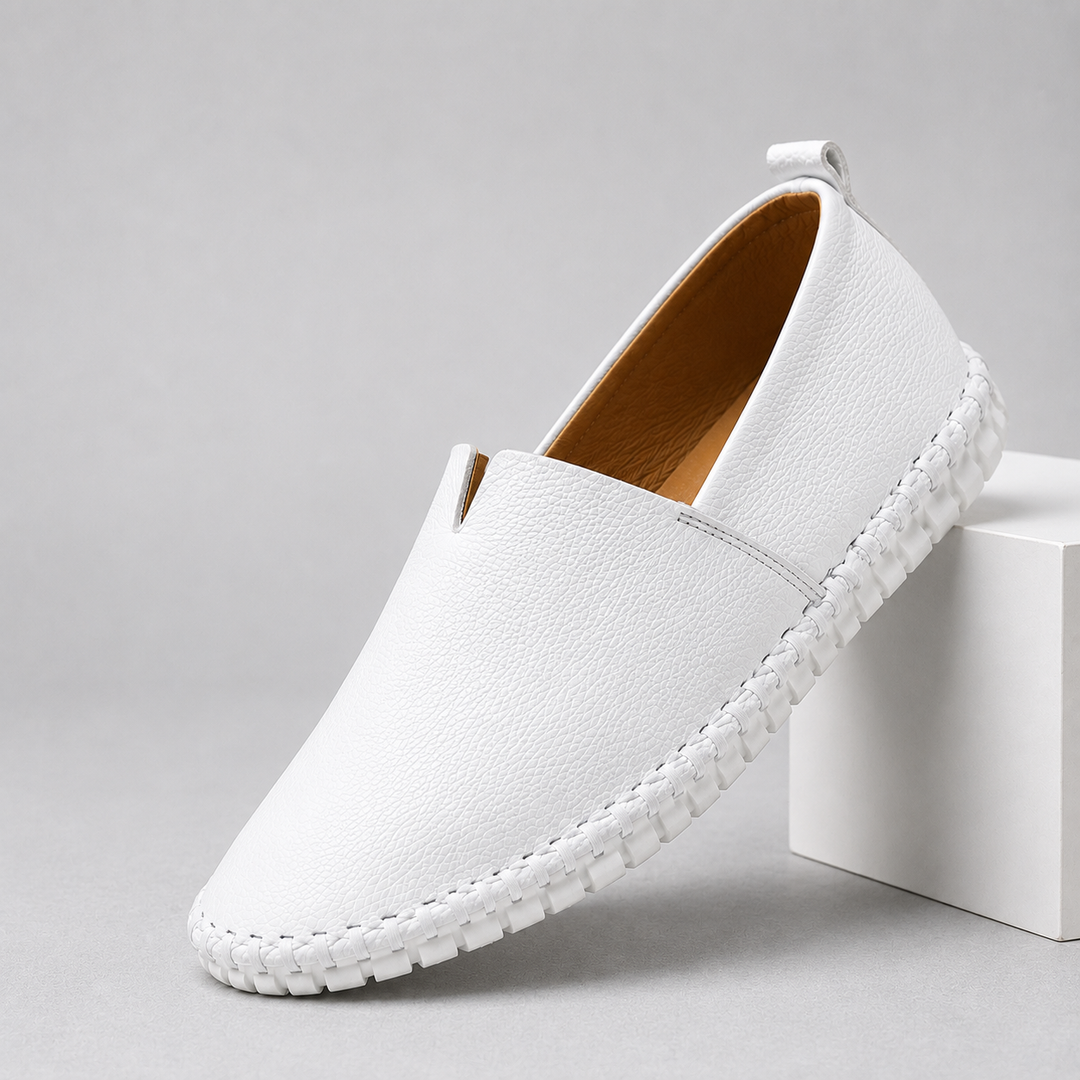 White Dawson men's stitched loafers, side view