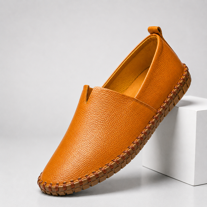 Warm Tan Dawson men's stitched loafers, side view